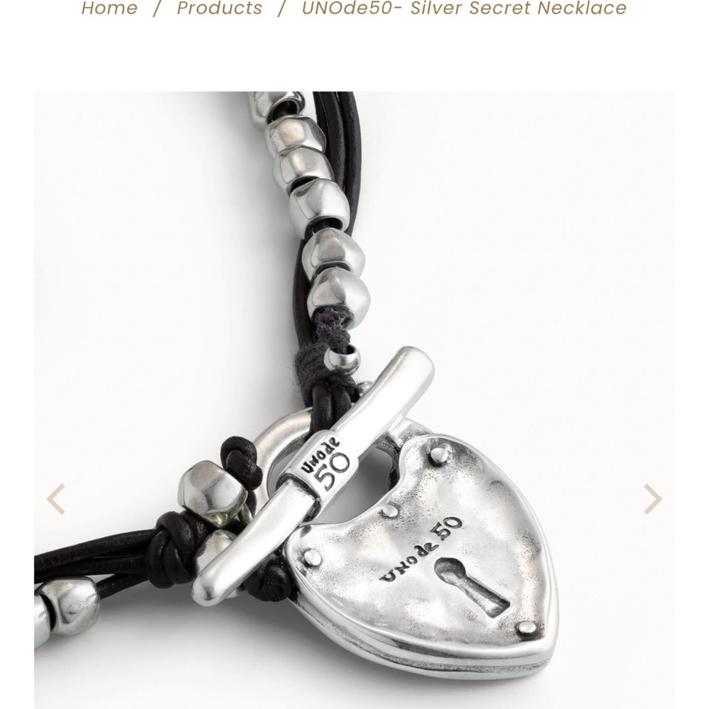 Uno de 50 silver and leather heart, padlock, toggle necklace
